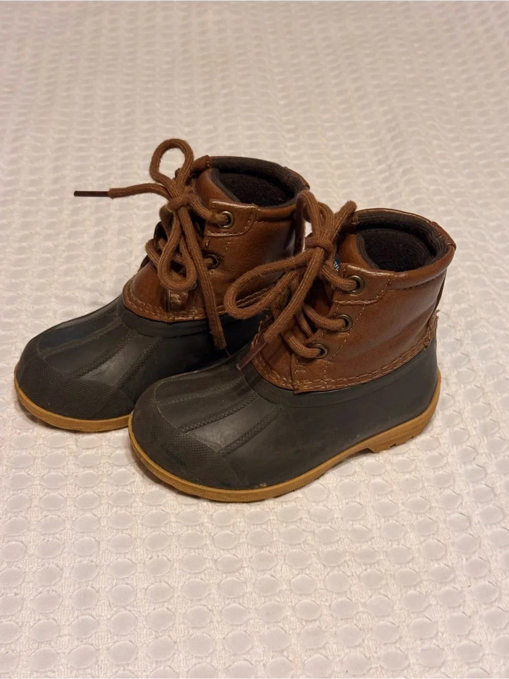 Sperry Kids Brown Leather and Black Rubber Duck Boots